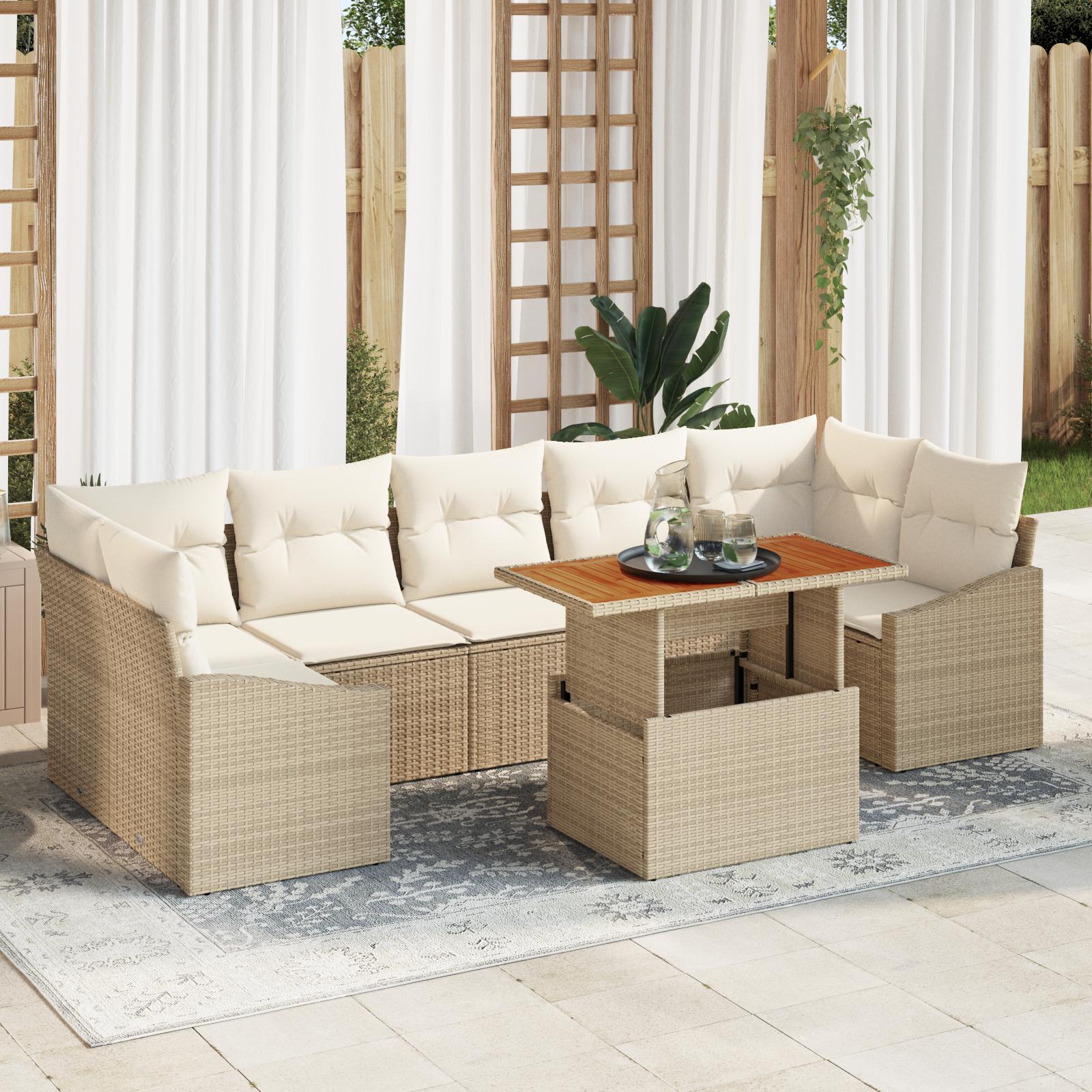 Havesofa Sæt med pude med opbevaring 8 stk Beige og creme