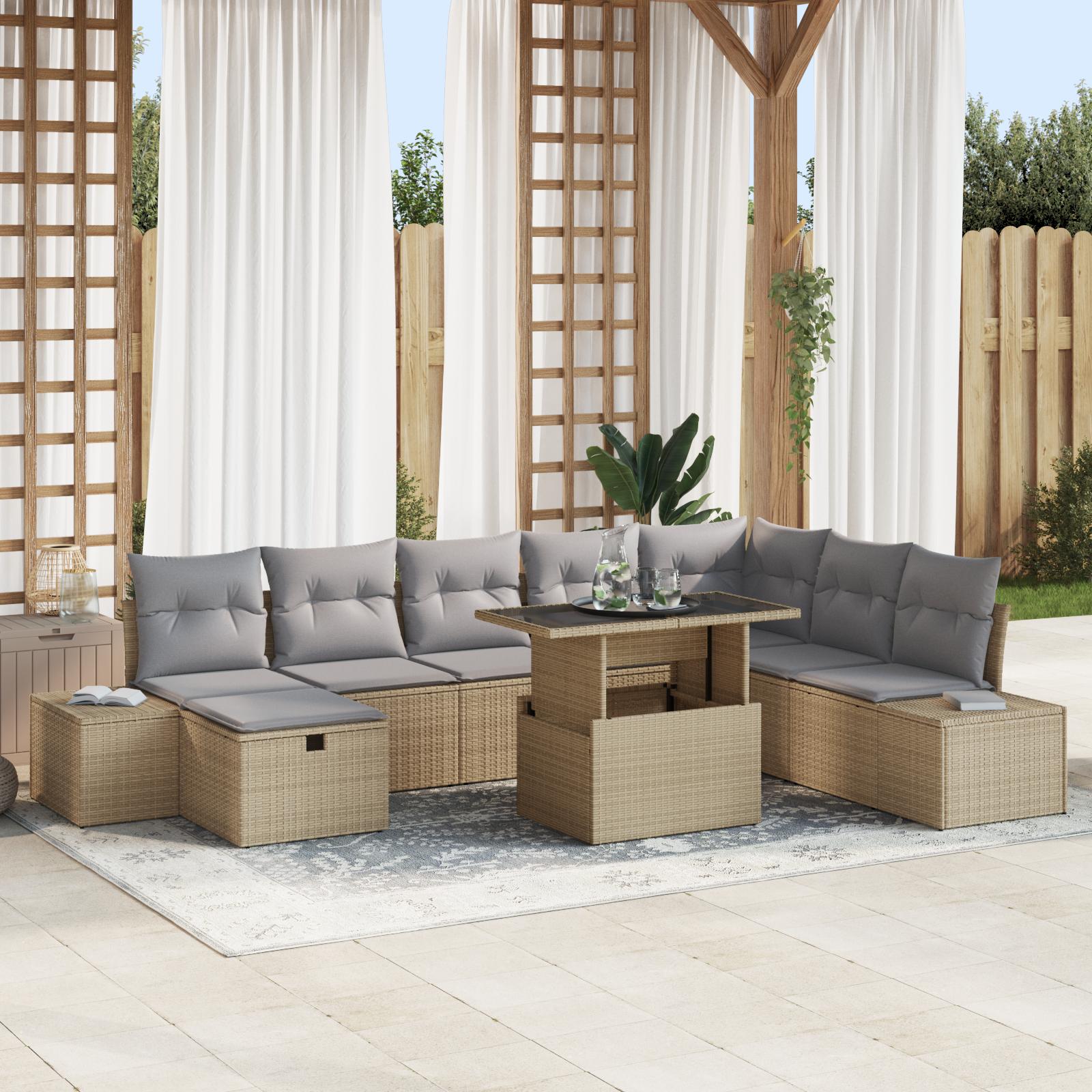 Havesofa Sæt 11 stk Beige Poly rattan