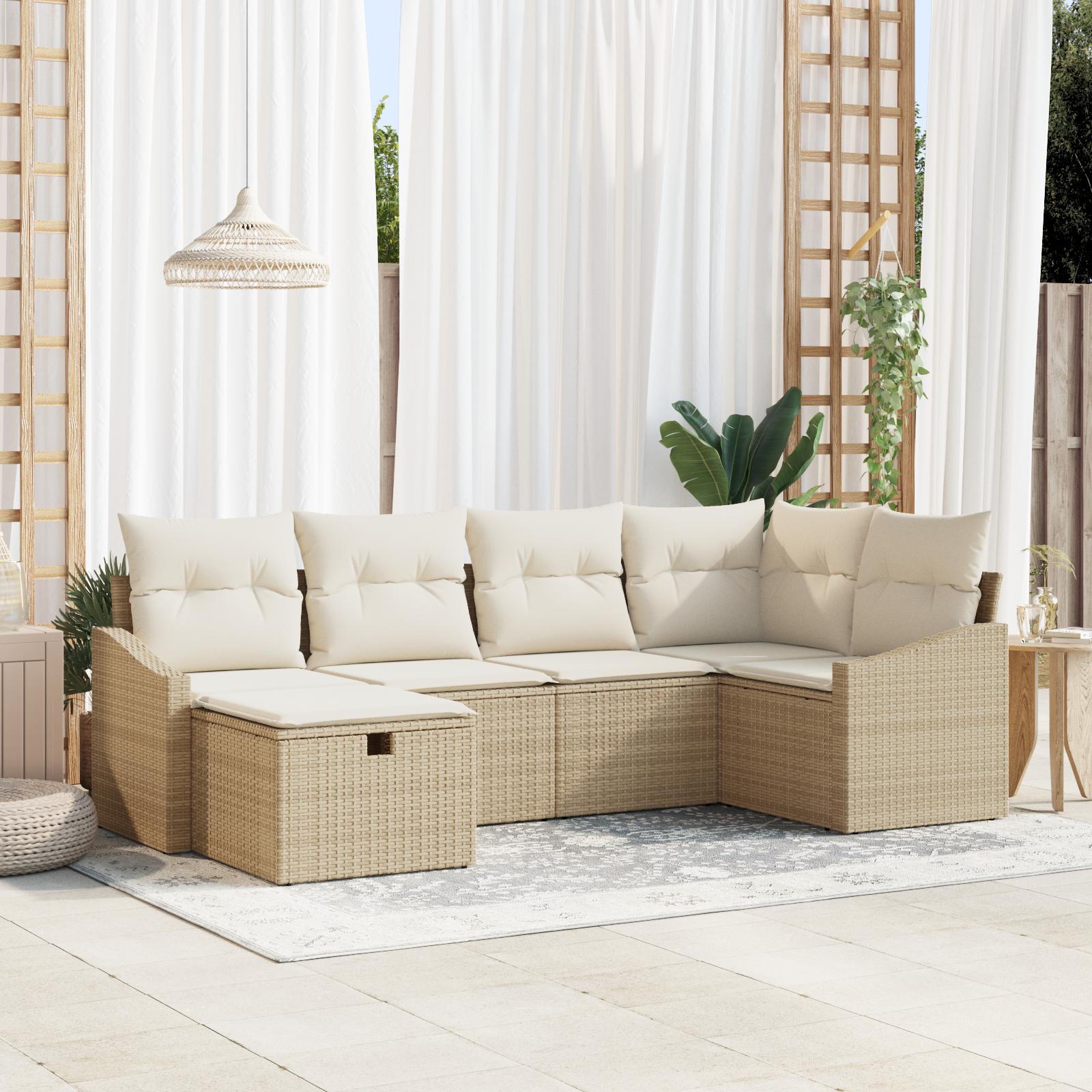 Havesofa Sæt med pude 6 stk Beige 55 x 62 x 69 cm Poly rattan