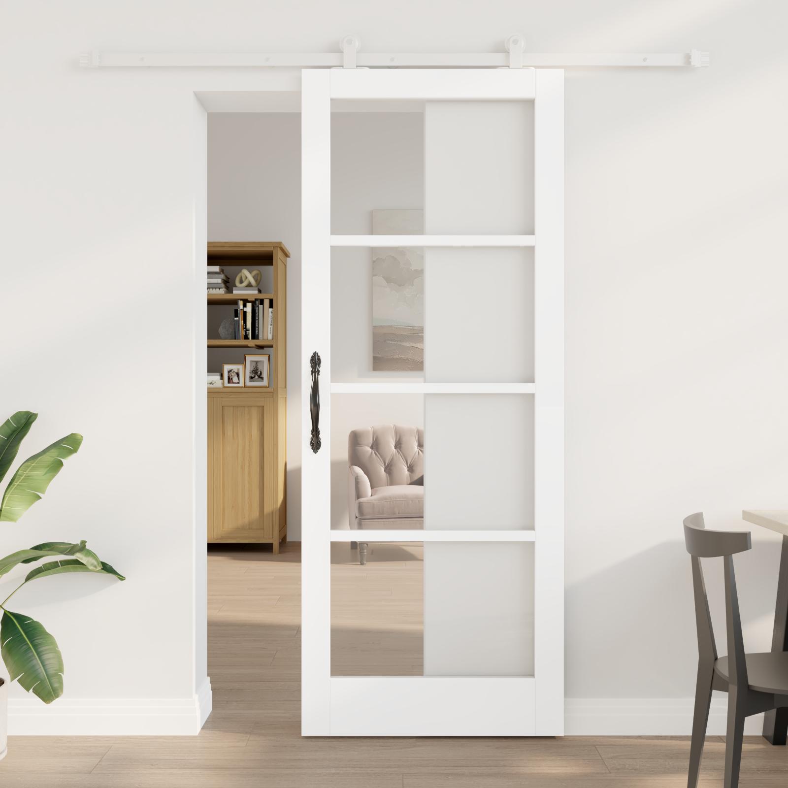 Skydedør ORKDAL - hvid 83 × 211 cm i massivt fyrretræ og glas