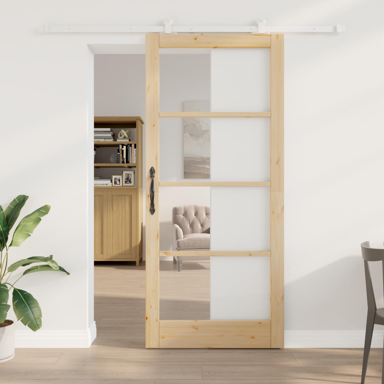 Skydedør ORKDAL - naturfarvet fyrretræ/glas 93 × 211 cm