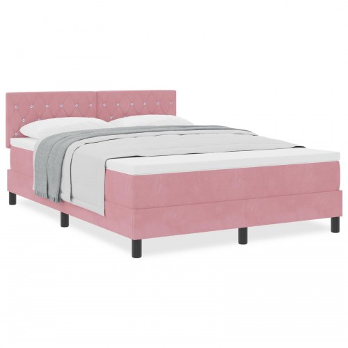 Kontinentalseng med madras Lyserød 140 x 200 cm Fløjl