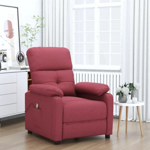 Massagestol i stof - vinrød, manuel recliner med 6 vibrationszoner
