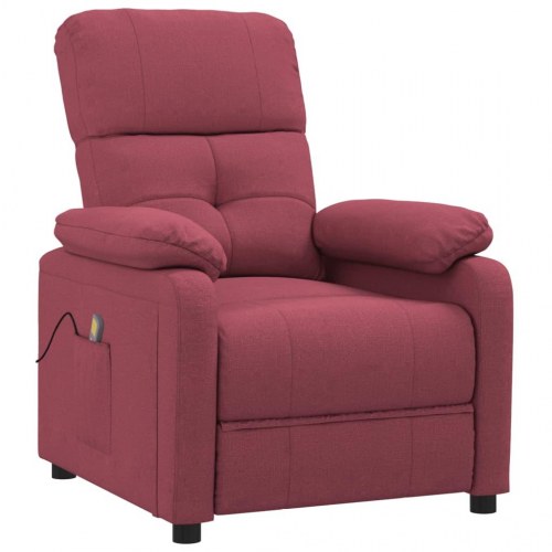 Massagestol i stof - vinrød, manuel recliner med 6 vibrationszoner