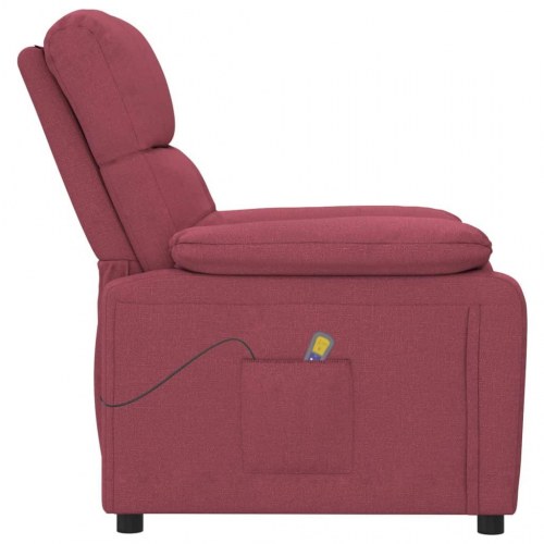 Massagestol i stof - vinrød, manuel recliner med 6 vibrationszoner