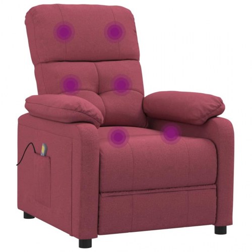 Massagestol i stof - vinrød, manuel recliner med 6 vibrationszoner
