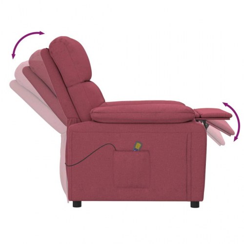 Massagestol i stof - vinrød, manuel recliner med 6 vibrationszoner