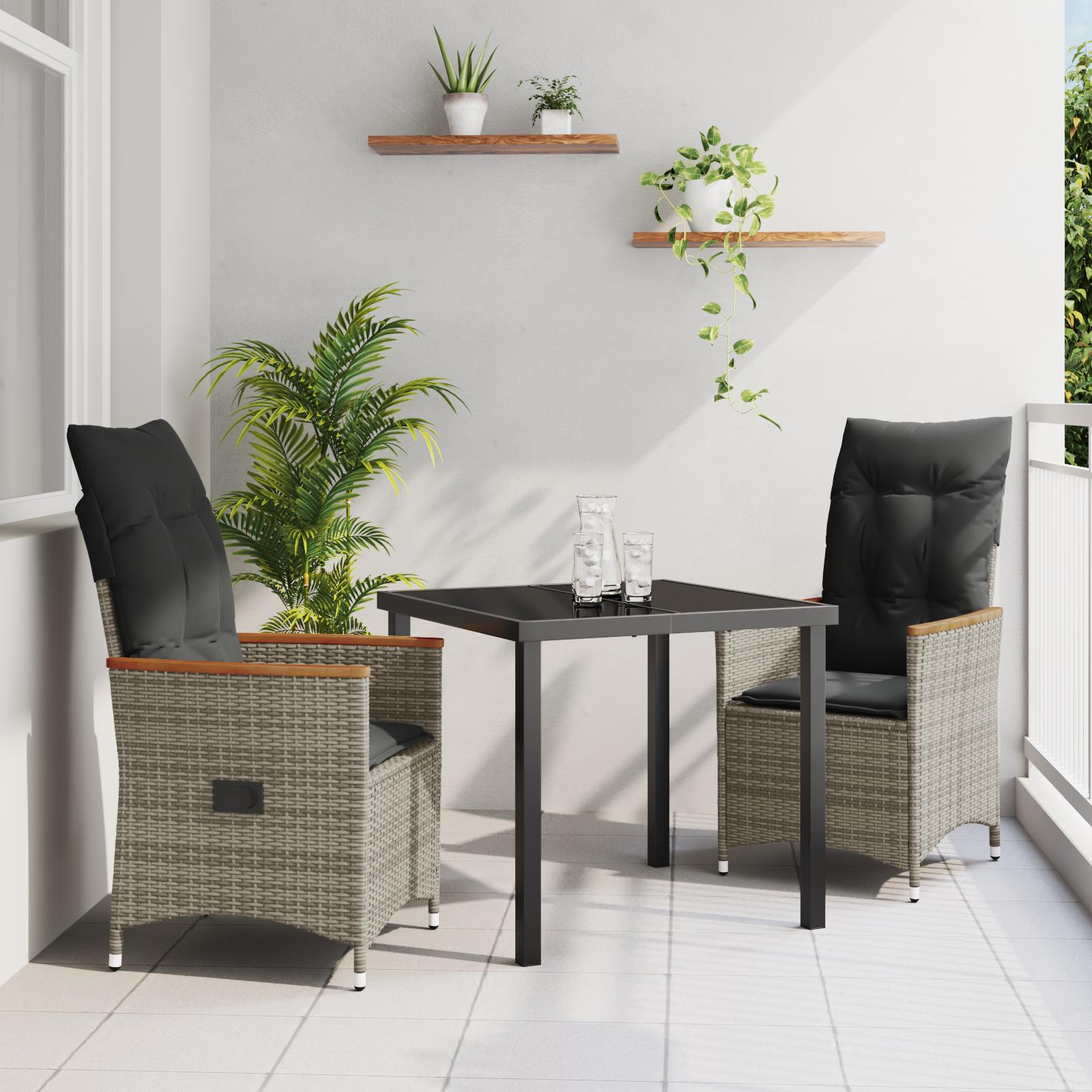 Have Spisebordssæt med pude 3 stk Grå Poly rattan
