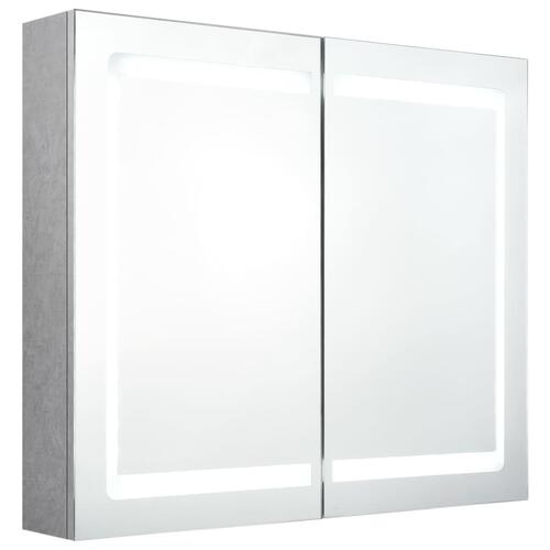 Badeværelsesskab med spejl + LED-lys 80x12x68 cm betongrå