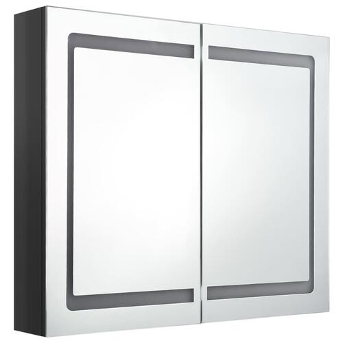 Badeværelsesskab med spejl + LED-lys 80x12x68 cm skinnende sort