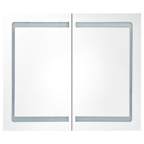 Badeværelsesskab med spejl + LED-lys 80x12x68 cm skinnende sort