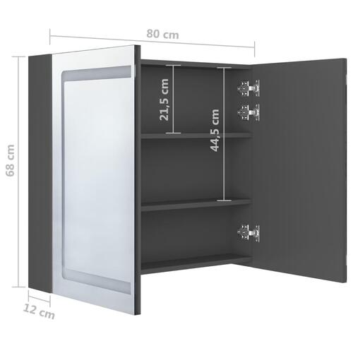 Badeværelsesskab med spejl + LED-lys 80x12x68 cm grå