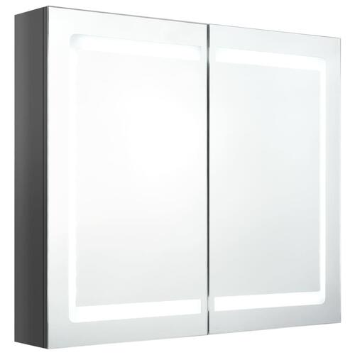 Badeværelsesskab med spejl + LED-lys 80x12x68 cm skinnende grå