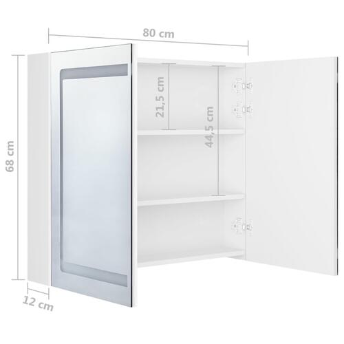 Badeværelsesskab med spejl + LED-lys 80x12x68 cm skinnende hvid