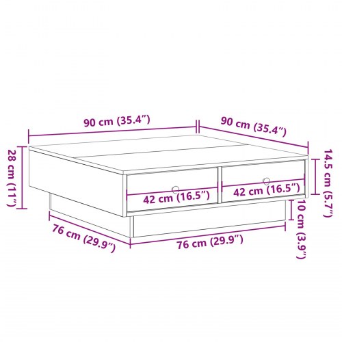Sofabord Sort egetræ Konstrueret træ 90 x 90 x 28 cm Sofabord