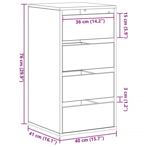 Hjørneskuffer Sort Eg 40x41x76 cm Konstrueret Træ
