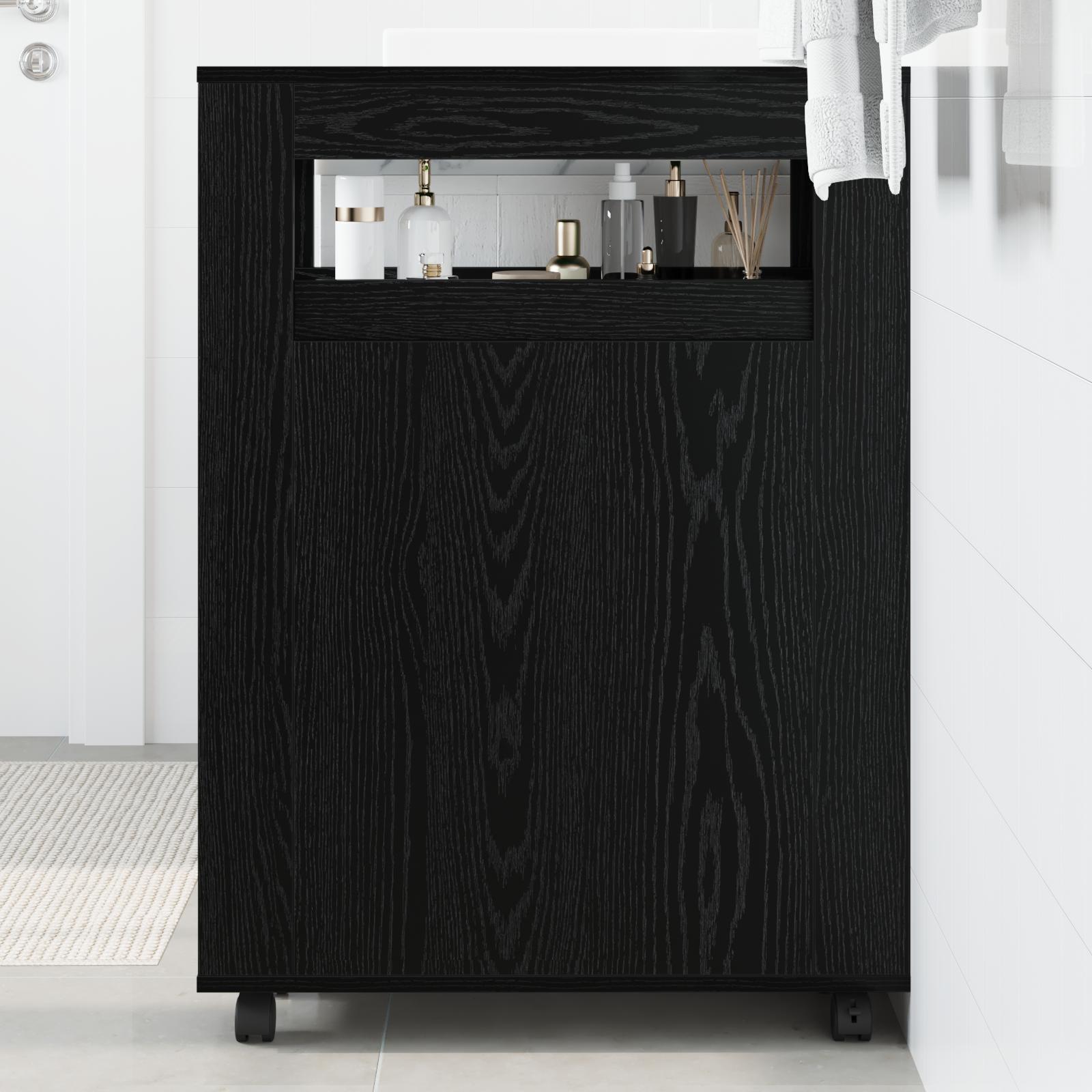 Narrow Bathroom Cabinet Sort eg 65 x 23 x 87 cm Konstrueret træ