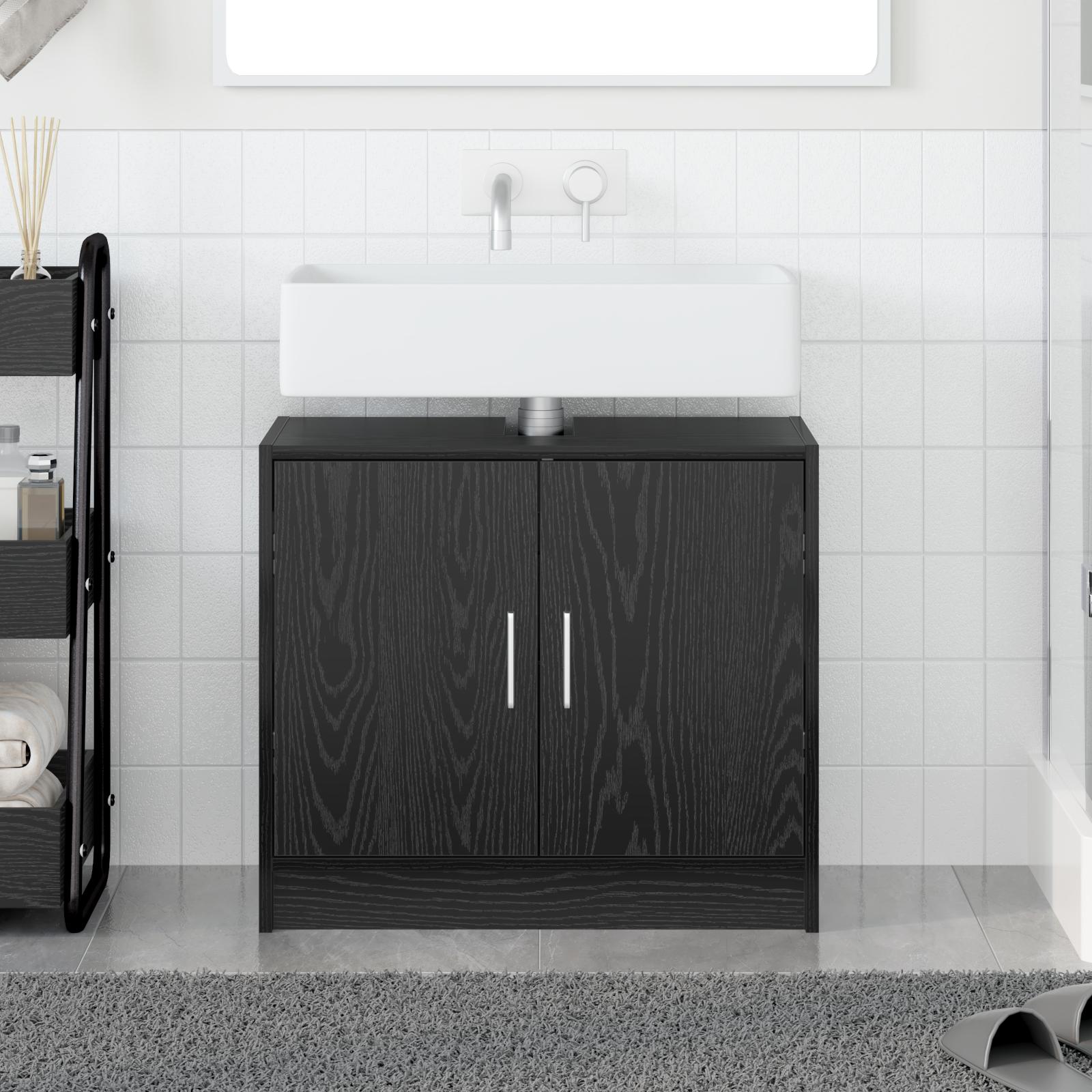 Sink Cabinet med dør Sort eg 63 x 29 x 55 cm Konstrueret træ