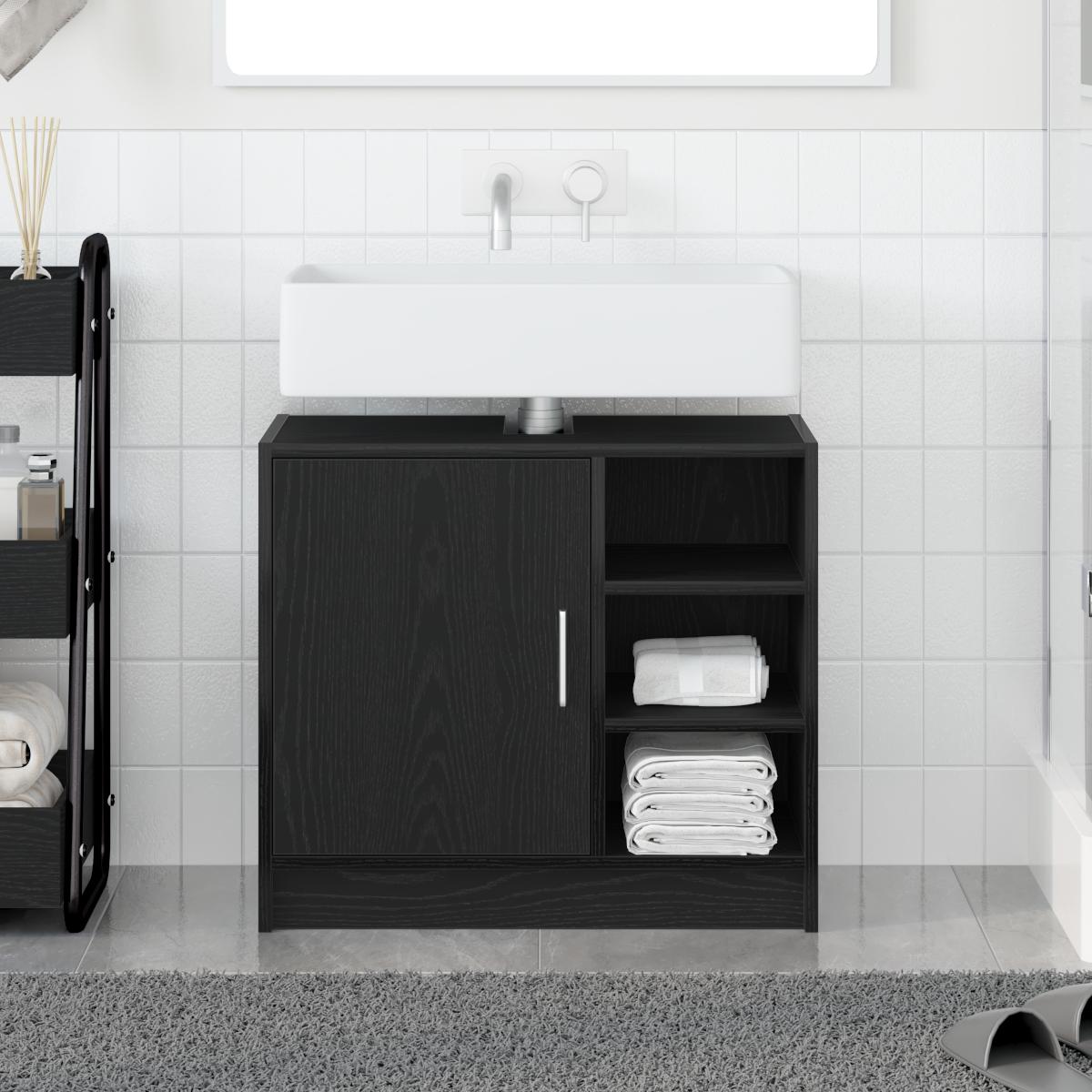 Sink Cabinet med dør Sort eg 63 x 29 x 55 cm Konstrueret træ
