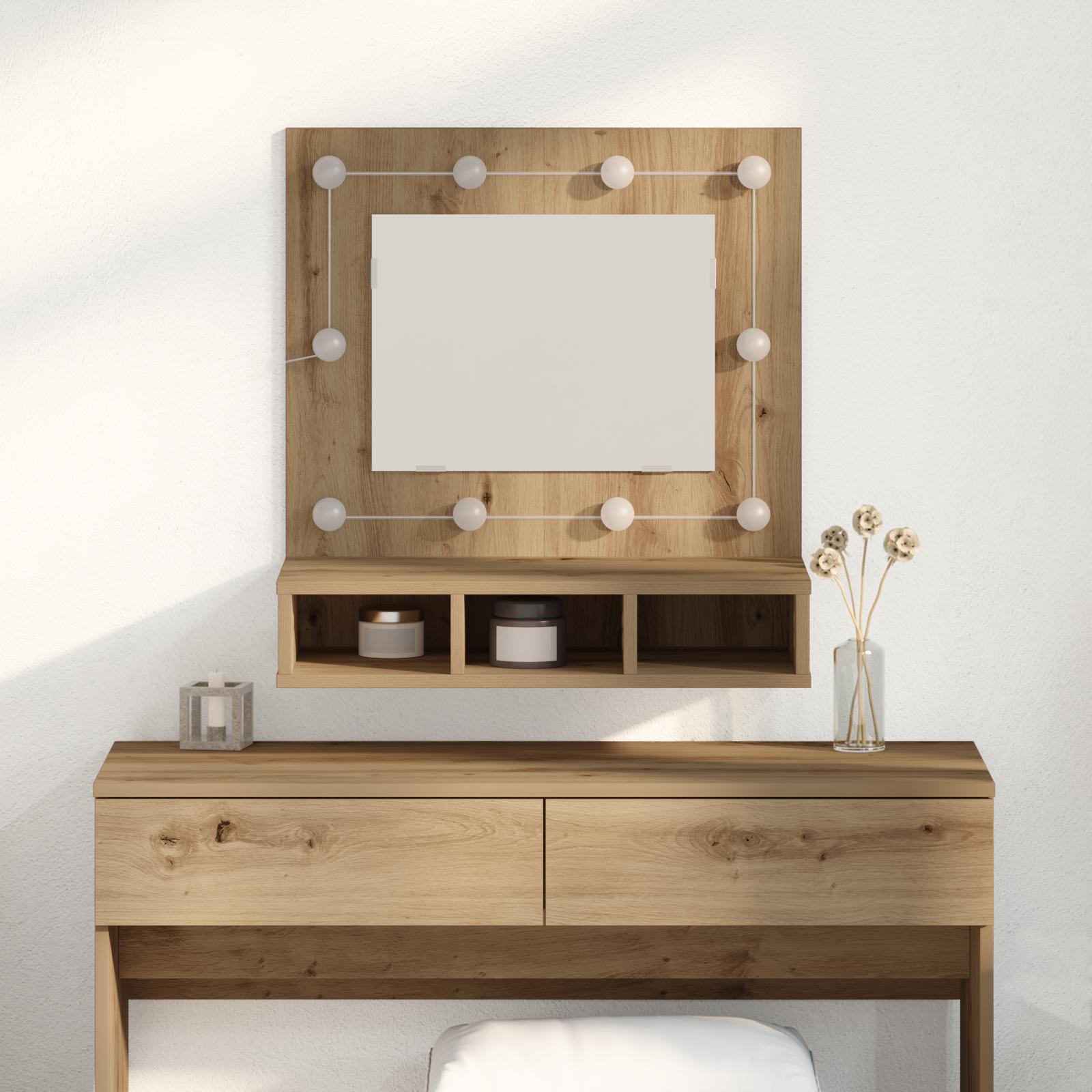 Spejlskab med LED - artisan egetræ, 60 × 31,5 × 62 cm, konstrueret træ