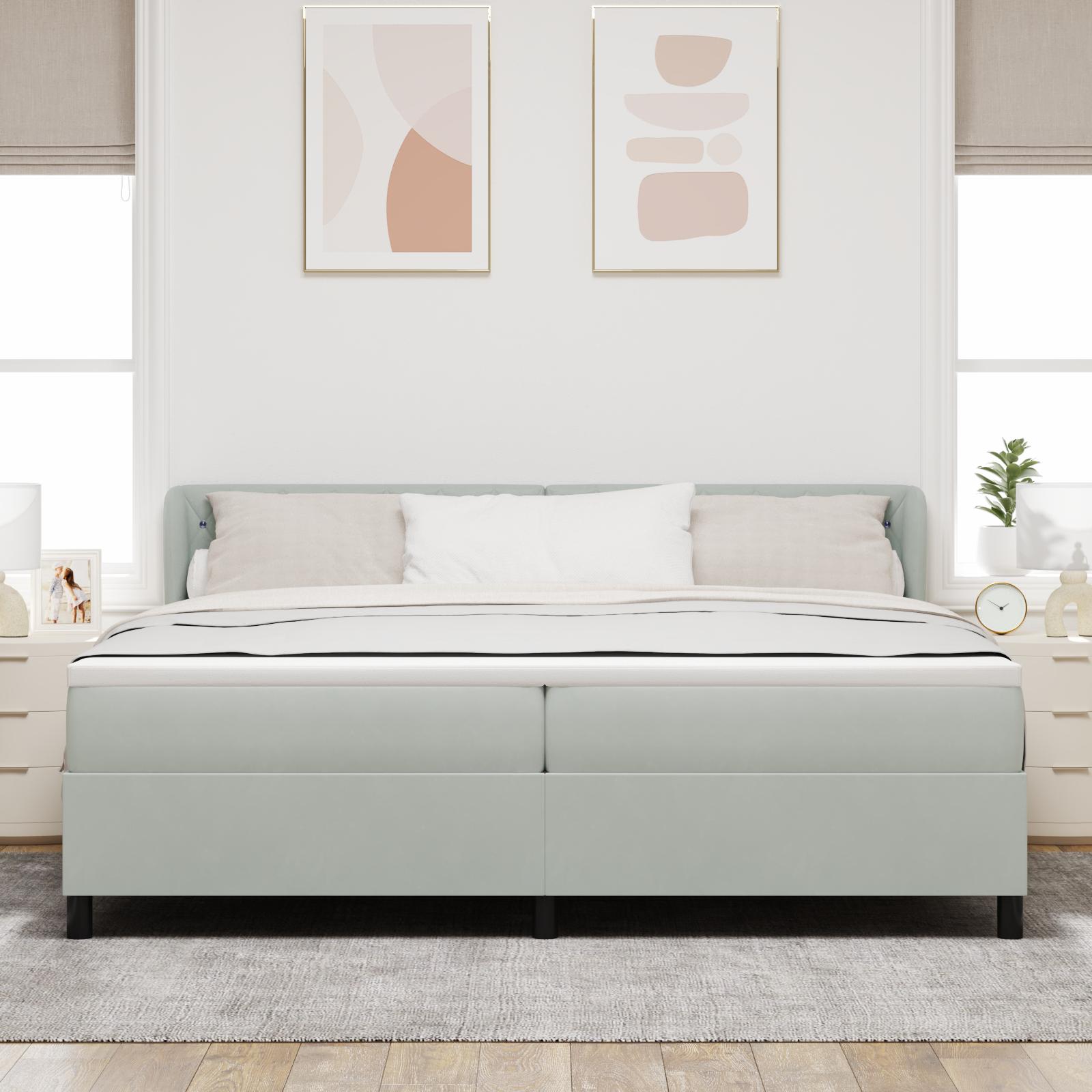 Kontinentalseng med madras - fløjl, lysegrå 200 x 200 cm