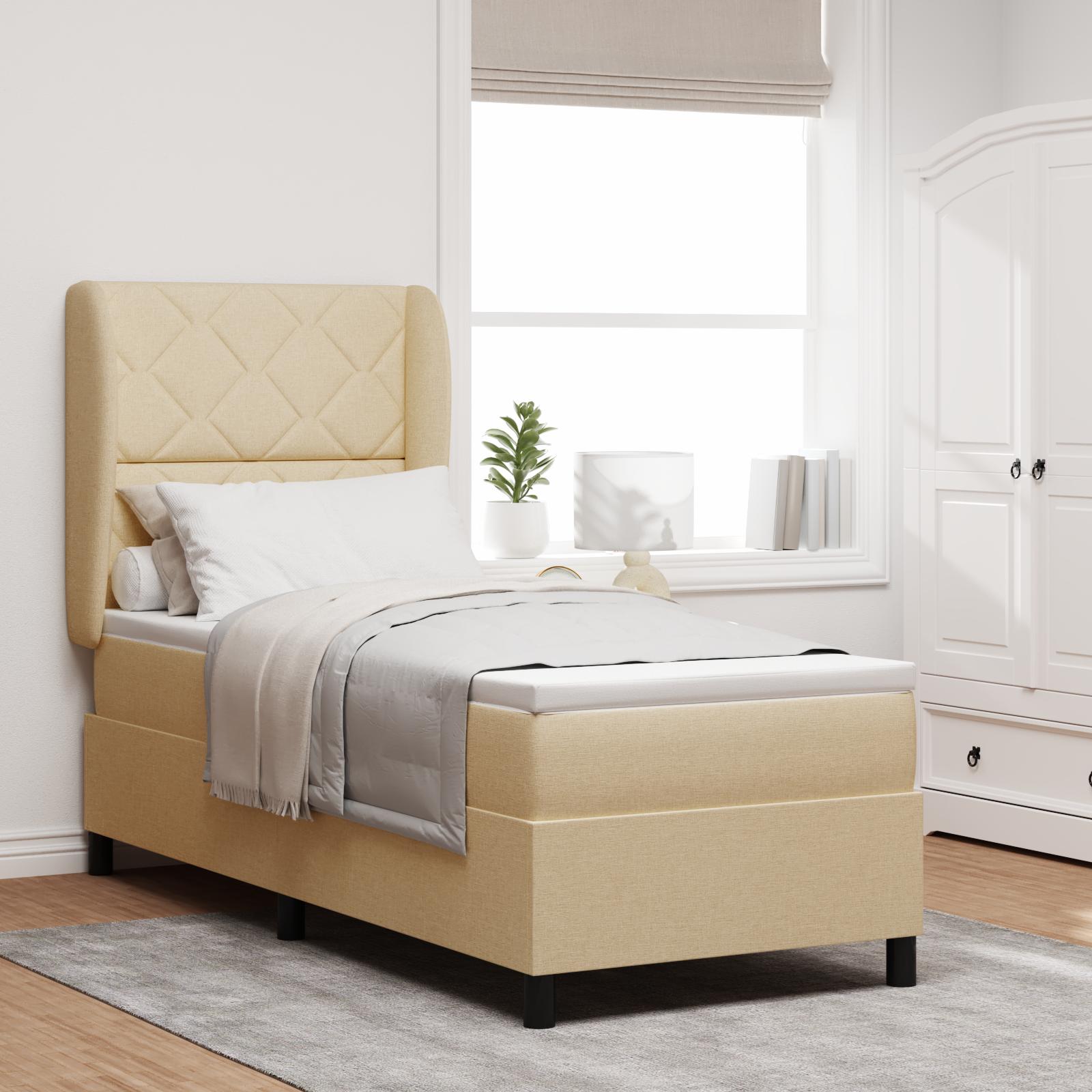 vidaXL Box spring seng med pude med hovedgærde Creme 80 x 200 cm Stof