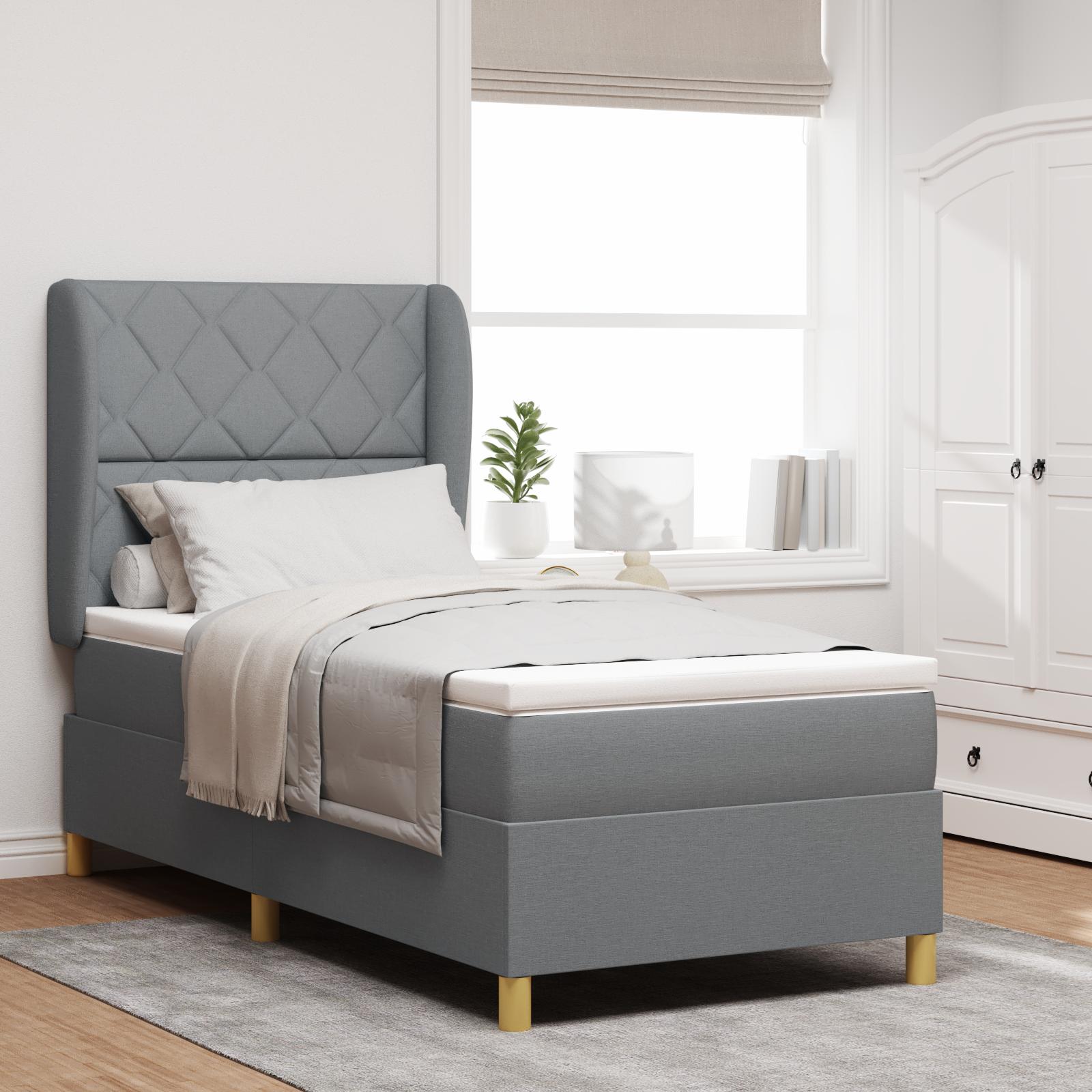 vidaXL Box spring seng med hovedgærde Lysegrå 200 x 90 cm Stof