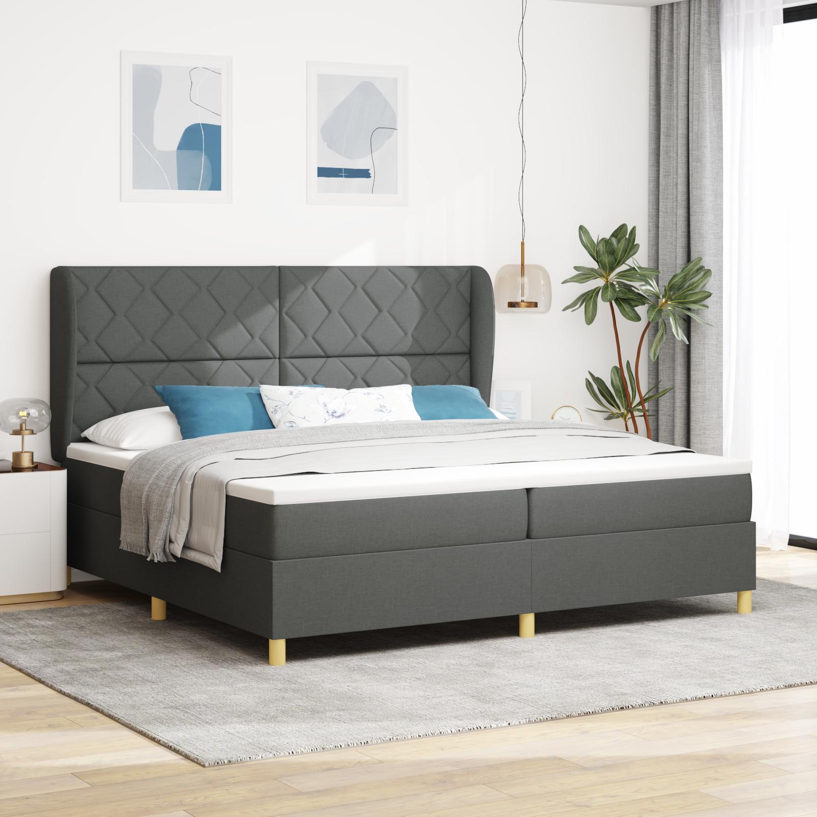 Kontinentalseng med hovedgrde 200 x 200 cm mrkegr stof