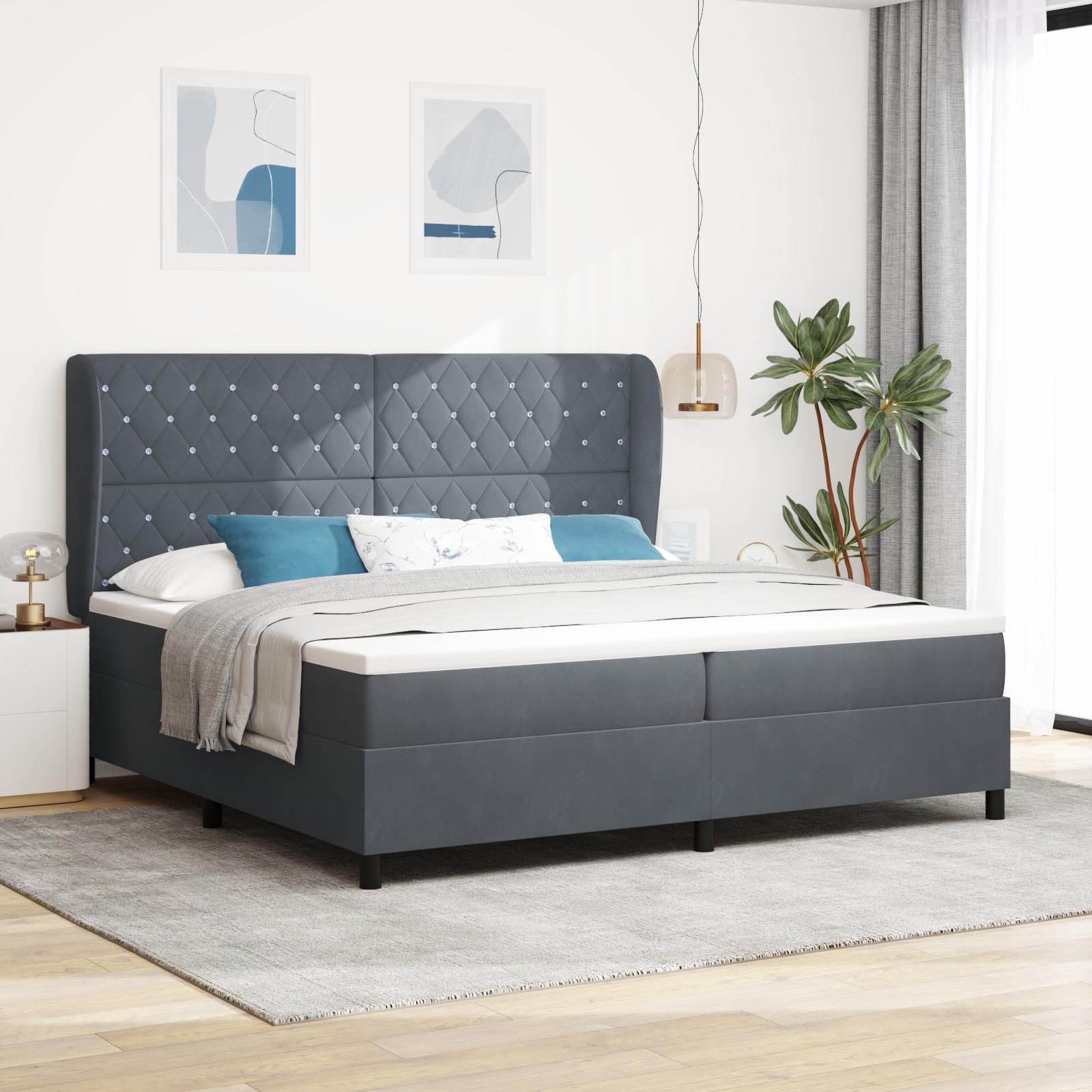 Kontinentalseng med madras 200 x 200 cm i mørkegrå fløjl