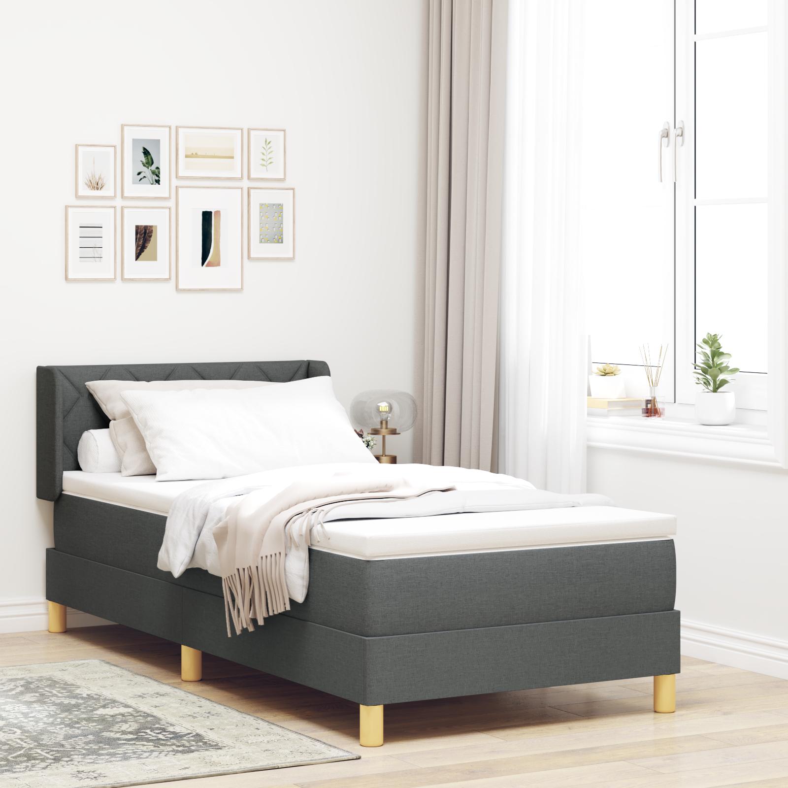 Boxspring Seng Med Madras Mørkegrå 100x200 Cm Stof Senggavl Diamond Blocks Design Mørkegrå 100 Cm Stof