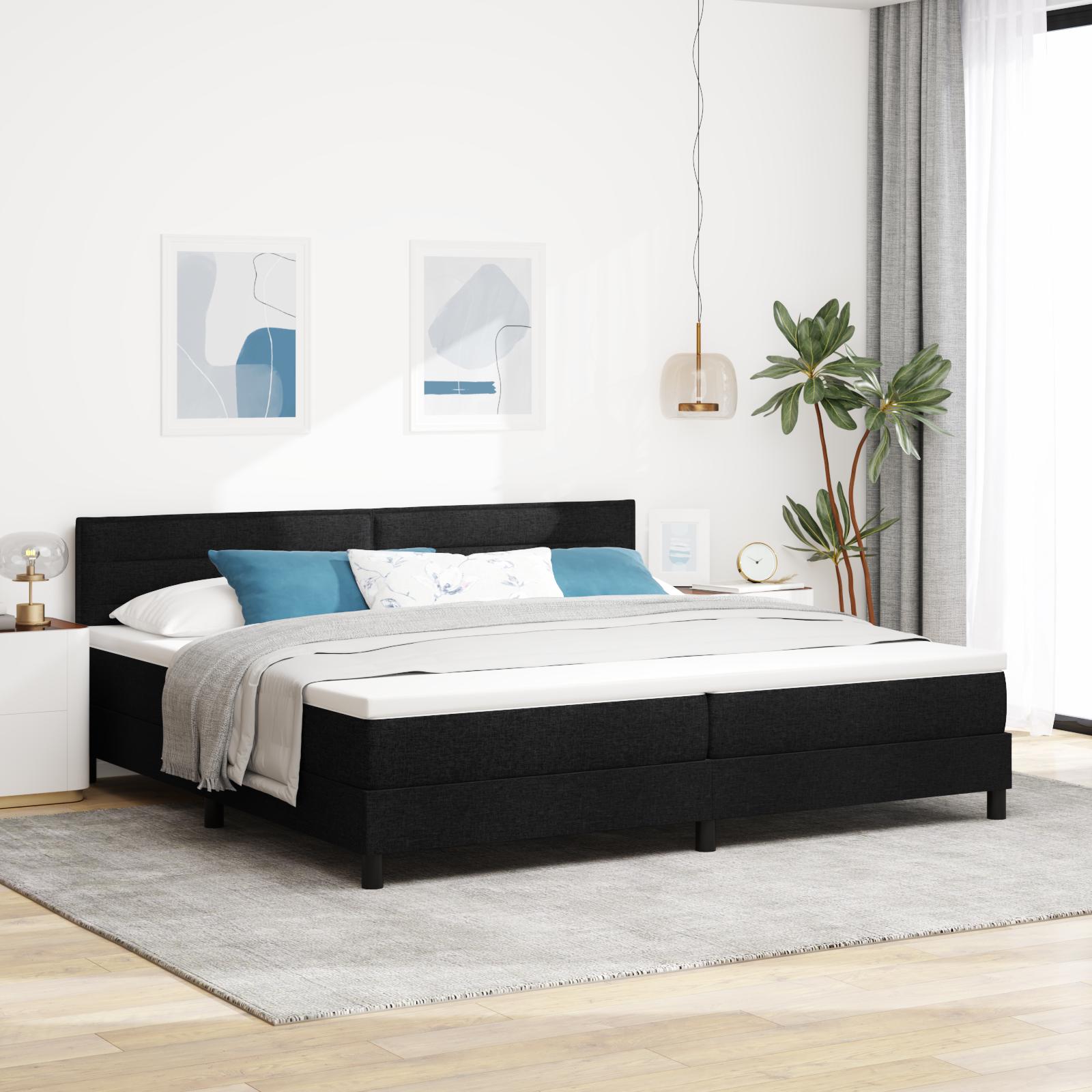 Box Spring Seng Med Madras & Led Sort 200x200 Cm Stof