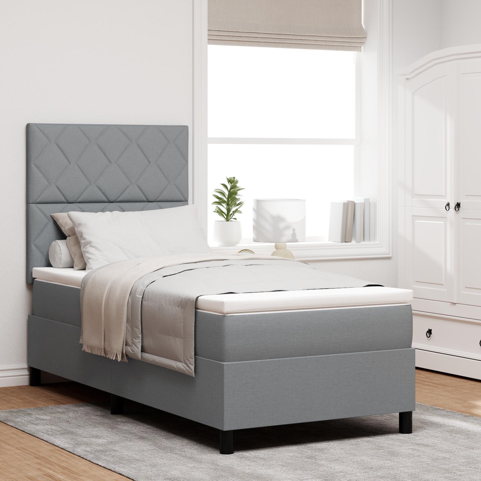 vidaXL Box spring seng med LED-lysstrimler Lysegrå 90 x 200 cm Stof