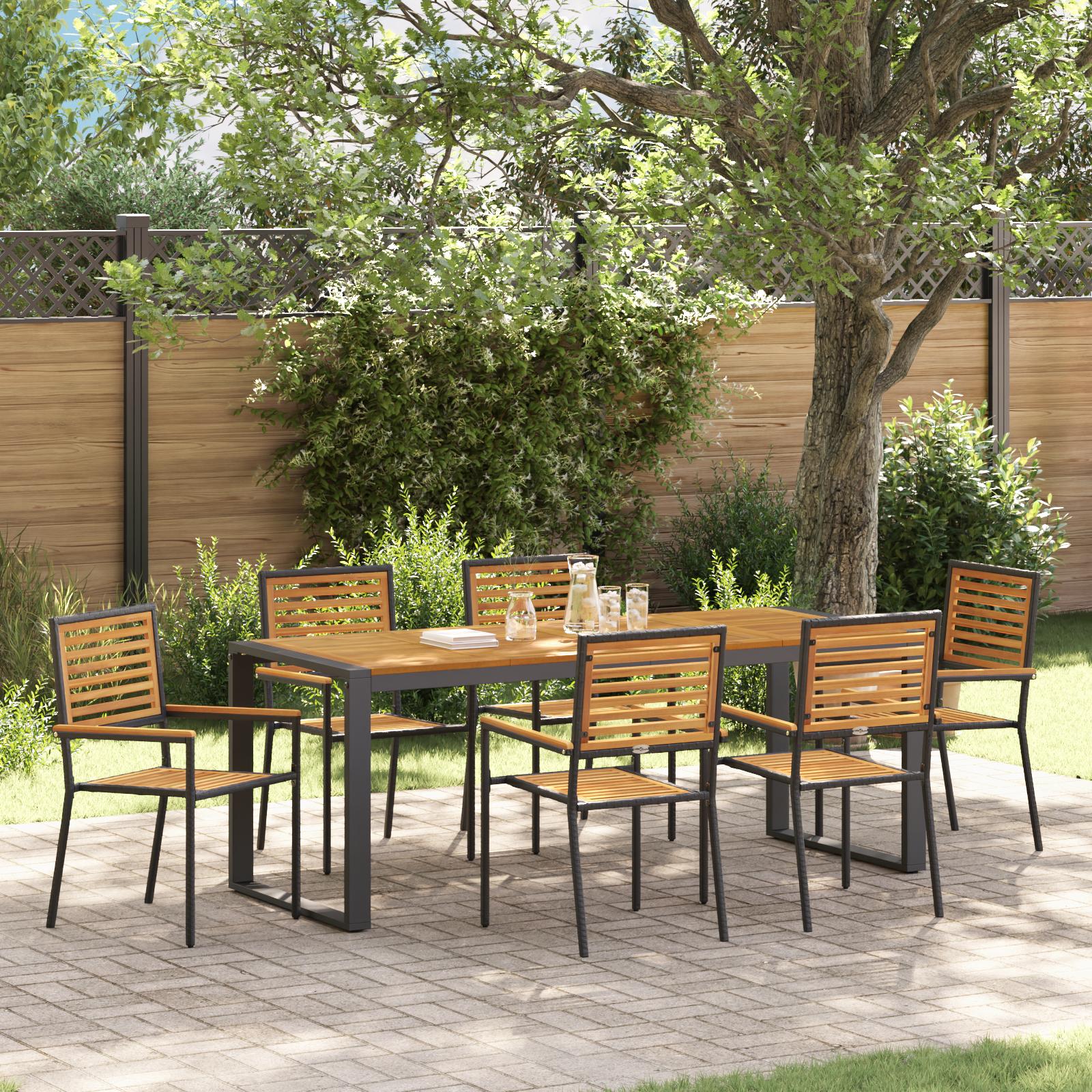 Have Spisebordssæt 7 stk Sort 200 x 80 x 75 cm polyrattan