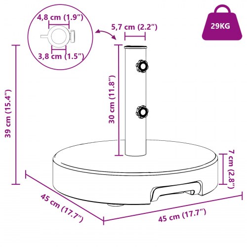 Parasolfod med hjul Grå Granit 29 kg Rund