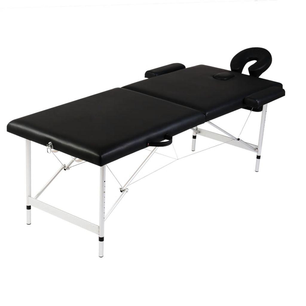 Sammenfoldeligt massagebord med aluminiumsstel 2 zoner sort