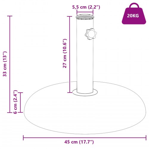 Parasolbase til 37/42/52/58mm stolper Gul beton 20 kg