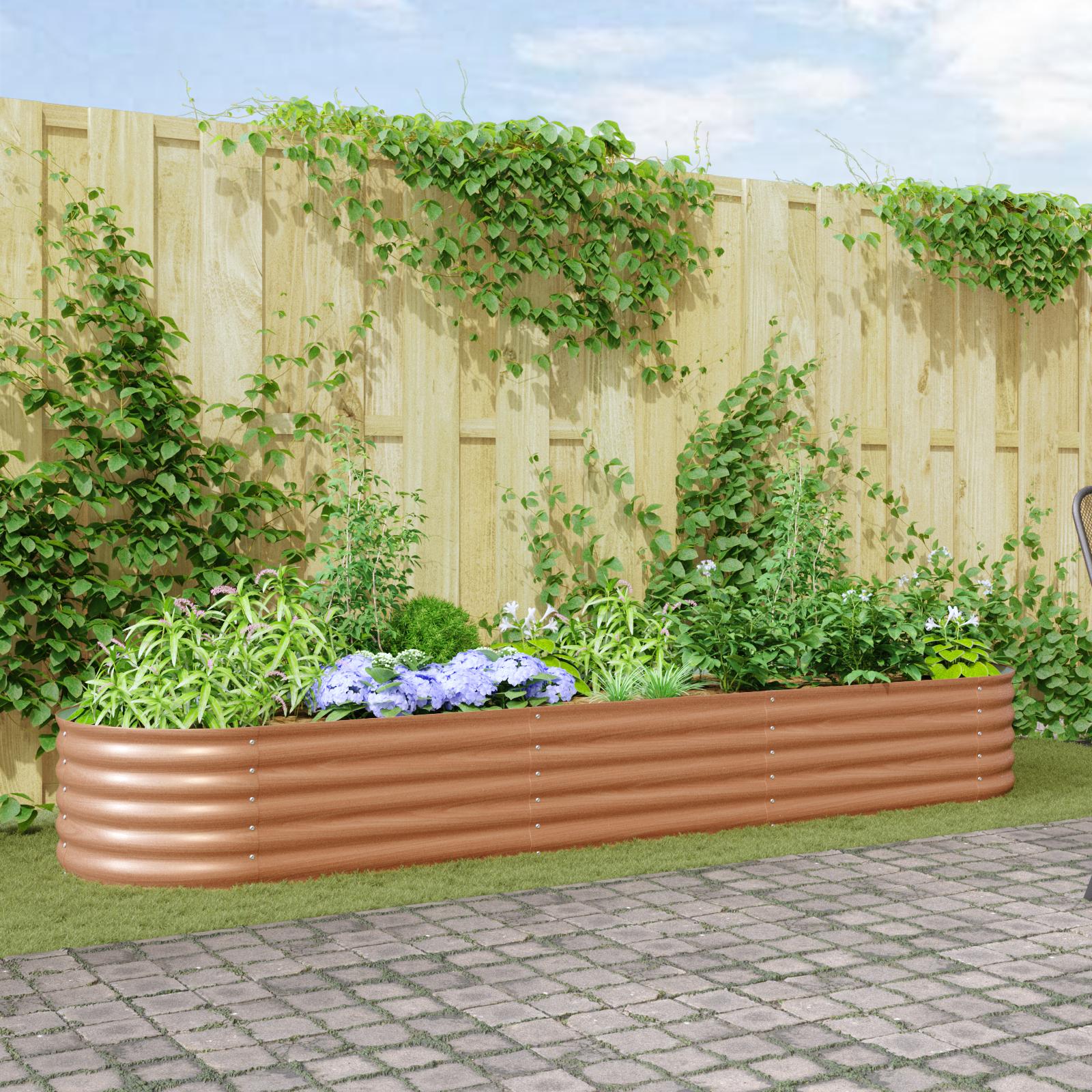 Forhøjet Plantekasse Galvaniseret Stål Farvet - Trælook / 320 x 80 x 44 cm