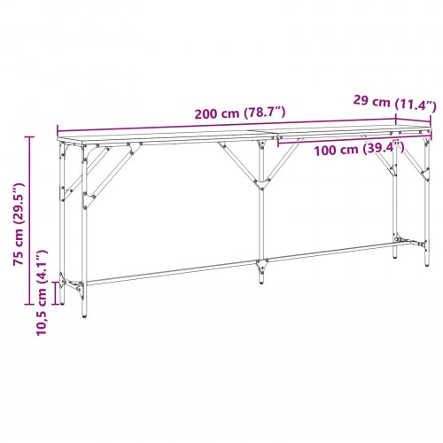 Konsolbord Gammel Træ 200x29x75 cm MDF