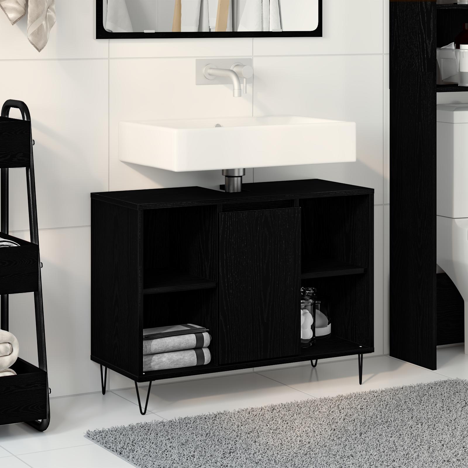 Badeværelsesskab med hylde Sort 80 x 33 x 60 cm Konstrueret træ