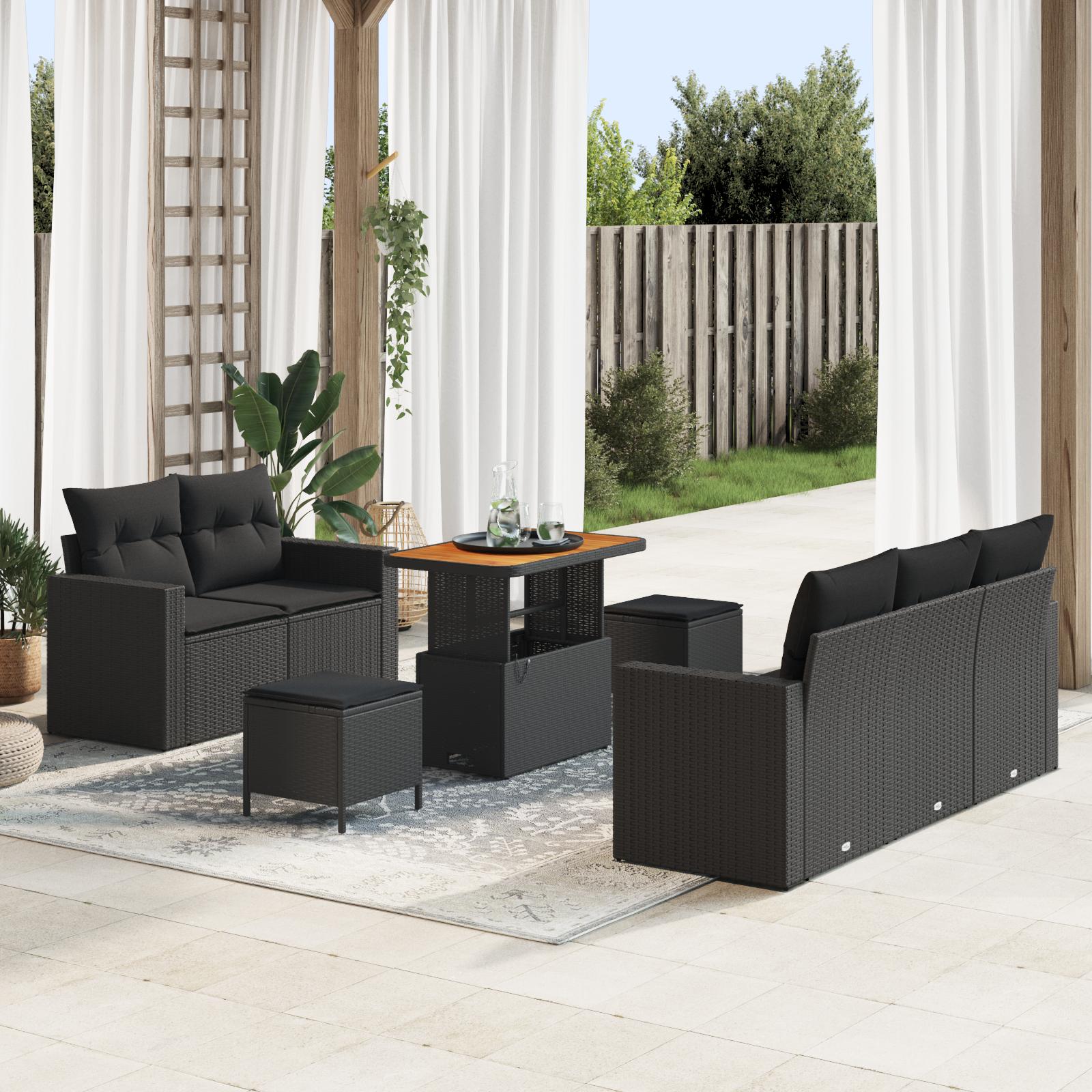 Havesofa Sæt 8 stk Sort polyrattan