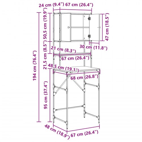 Vaskemaskineskab Sort Egetræ 68x48.5x194 cm