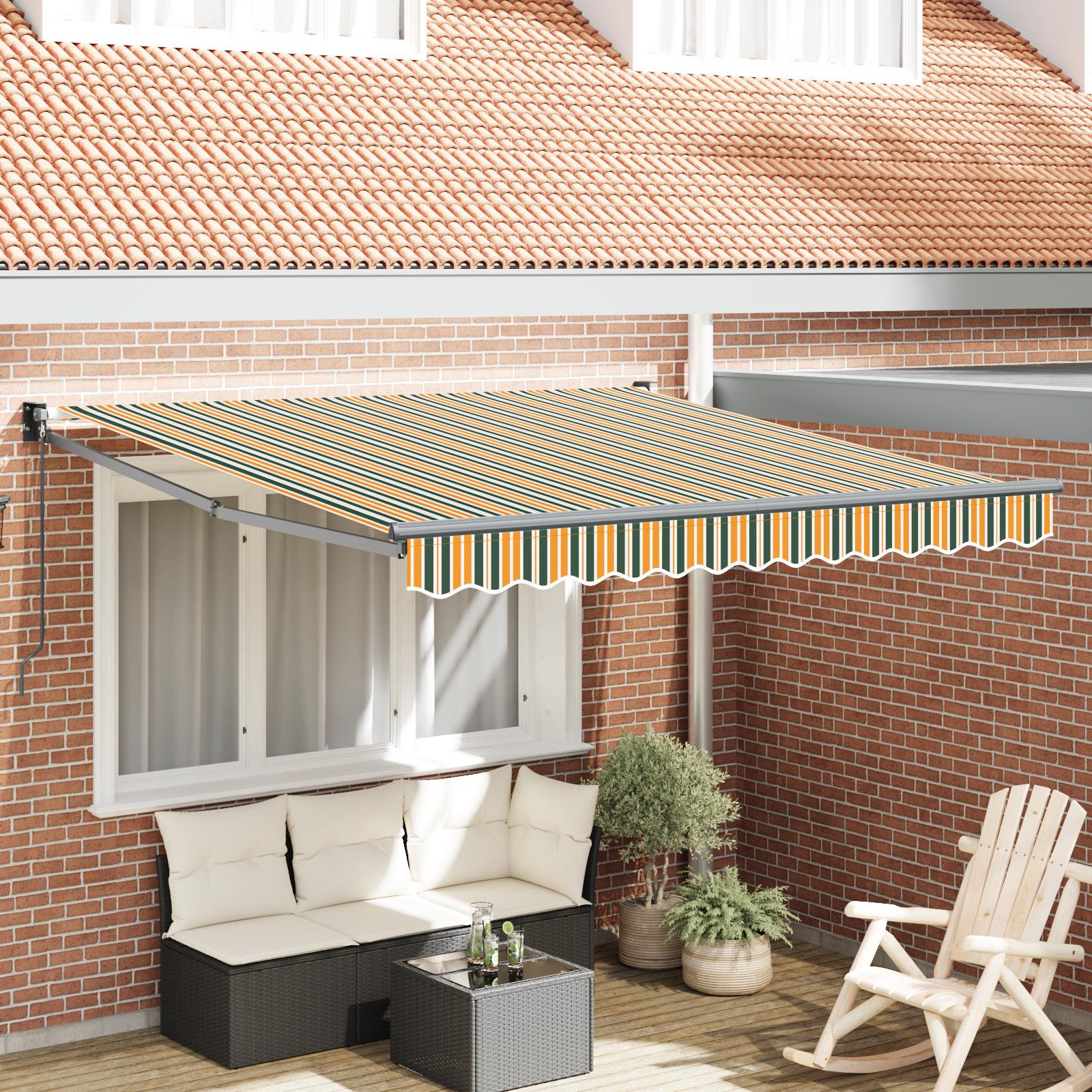 Manuel Sammenrullelig Markise Grøn og Gul 300x250 cm, Markise Erstatningsstof til 3x2,5 m Ramme Grøn og Gul