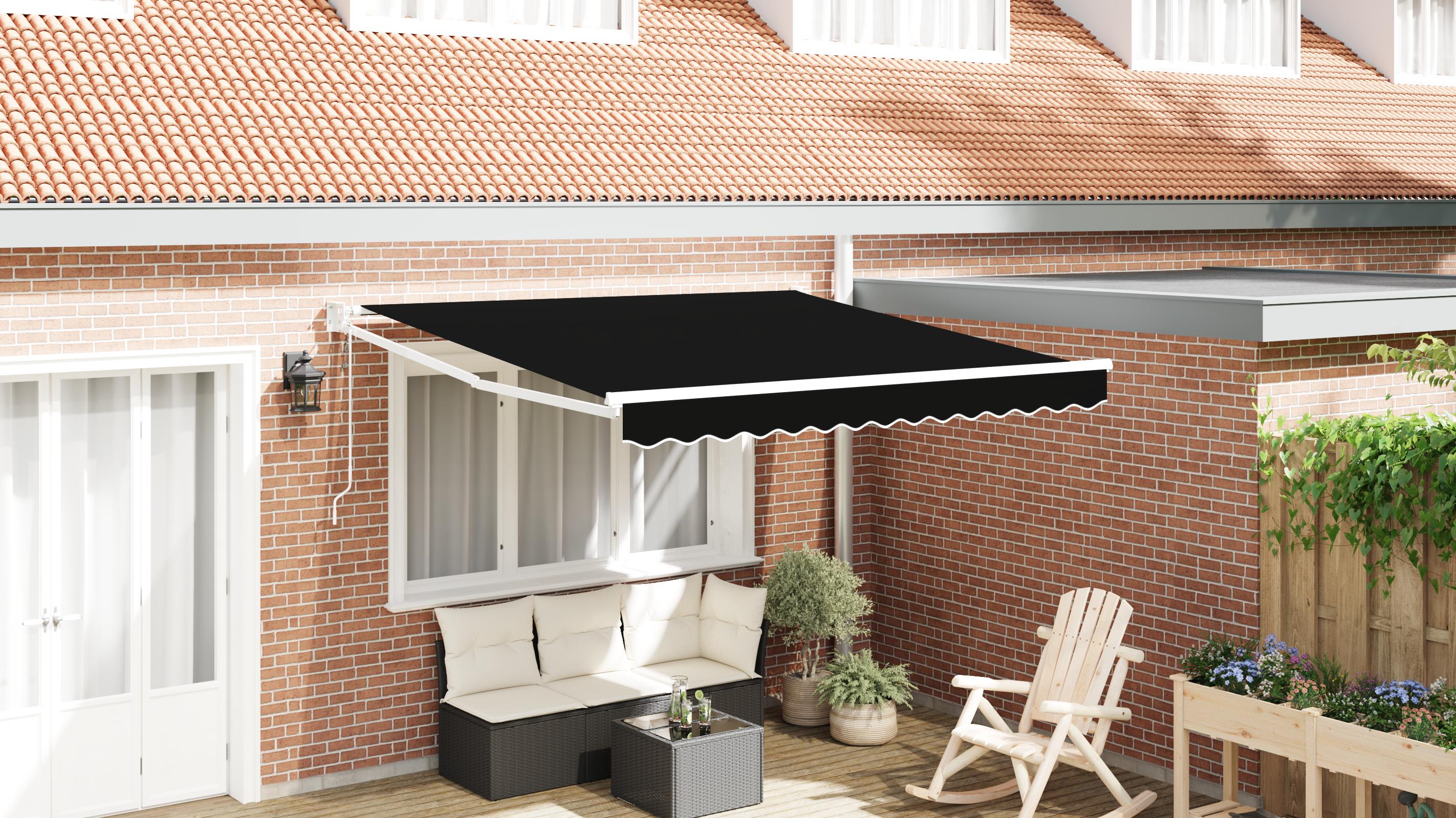 Markise - sort 350 × 250 cm i polyester og metal, udtrækkelig