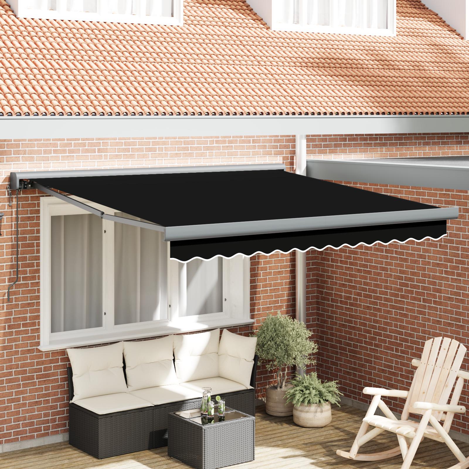 Udtrækkelig markise - sort stof/metal 350 × 250 × 165 cm