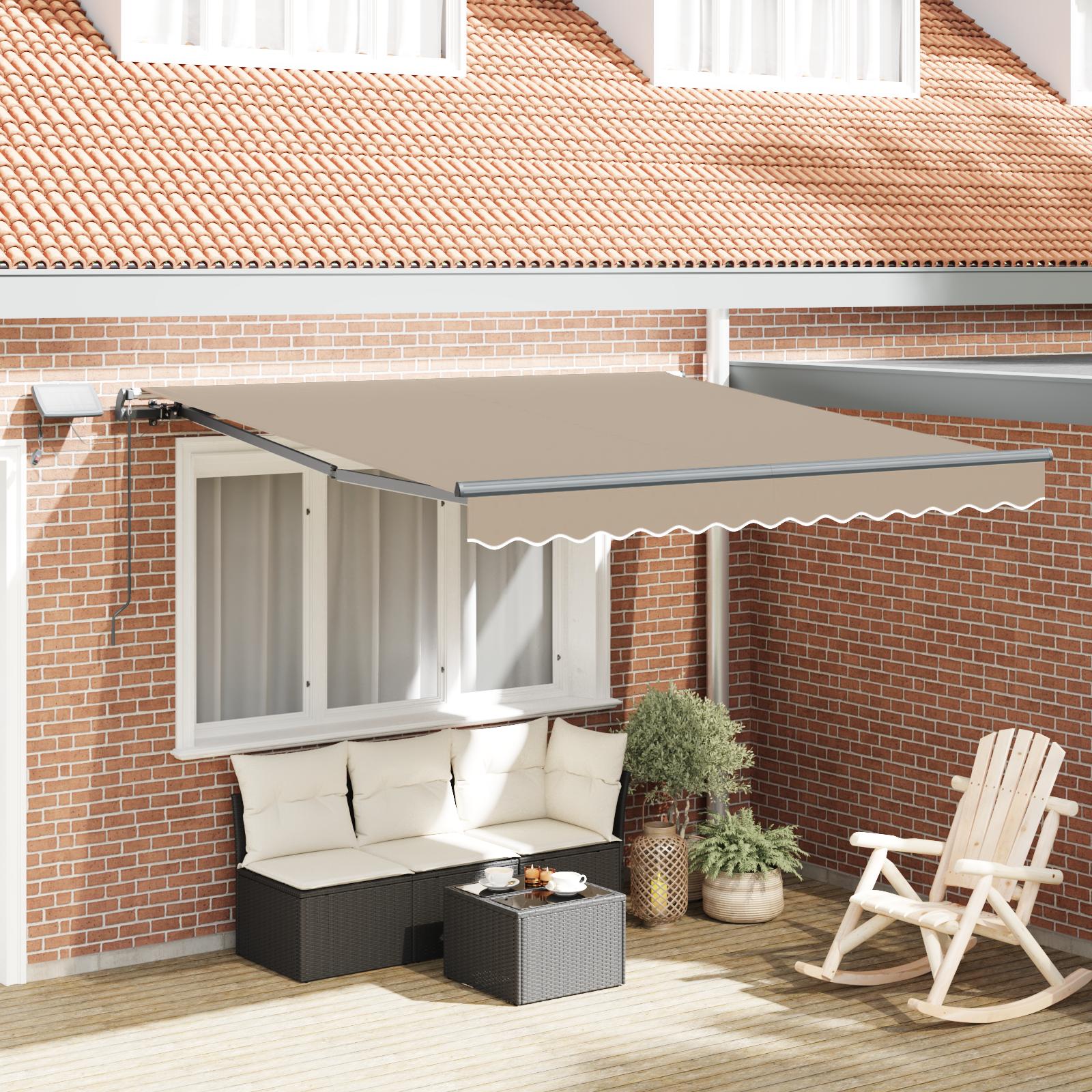 Utrækkelig Markise med LED -strimmellys Beige 350 x 250 cm Stof