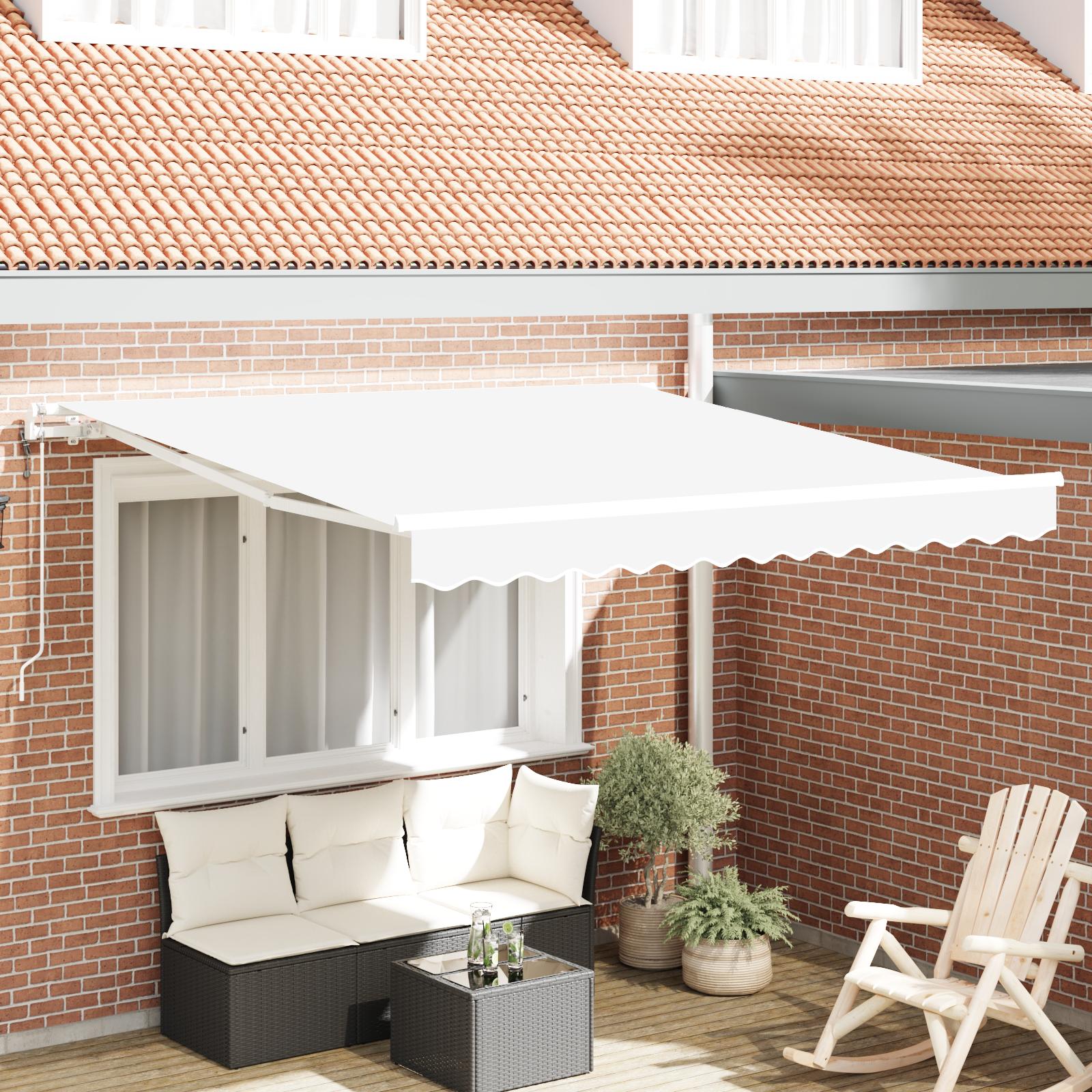 Udtrækkelig markise - hvid 350 × 250 cm i stof og aluminium