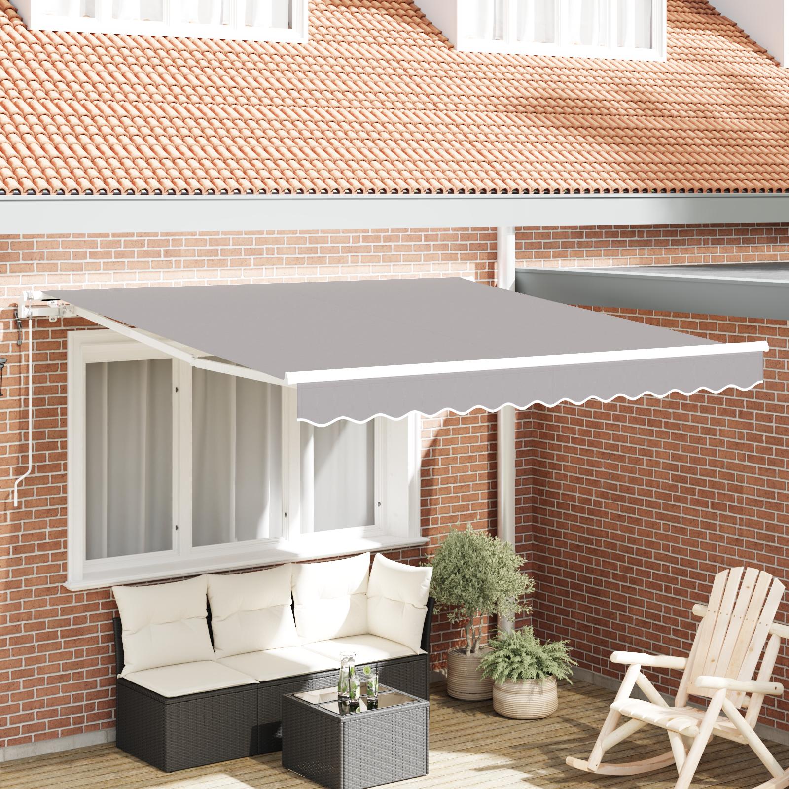 Udtrækkelig markise - lysegrå 350 × 250 cm i stof og aluminium