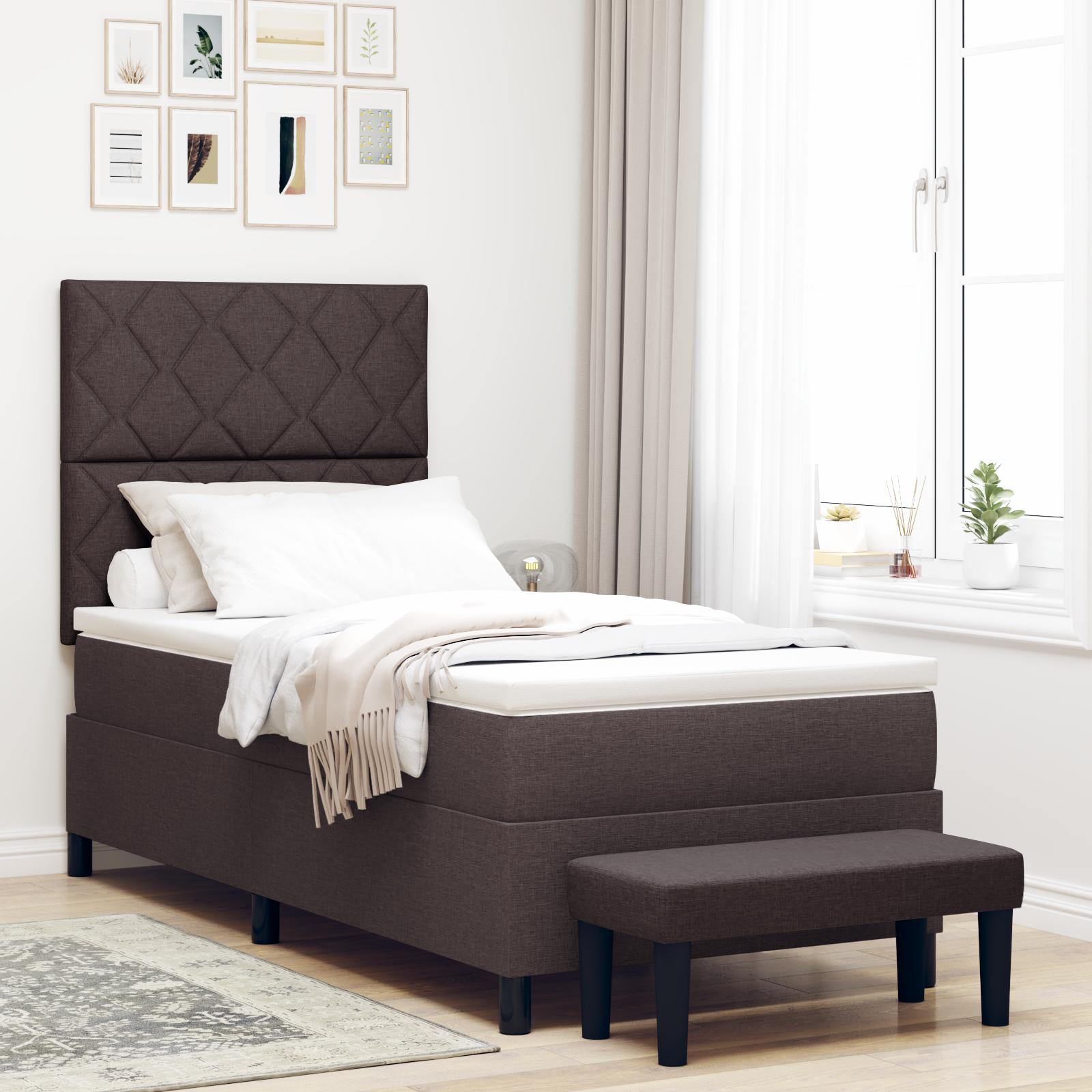 Box Spring Seng Med Madras Mørk Brun 100 X 200 Cm Stof