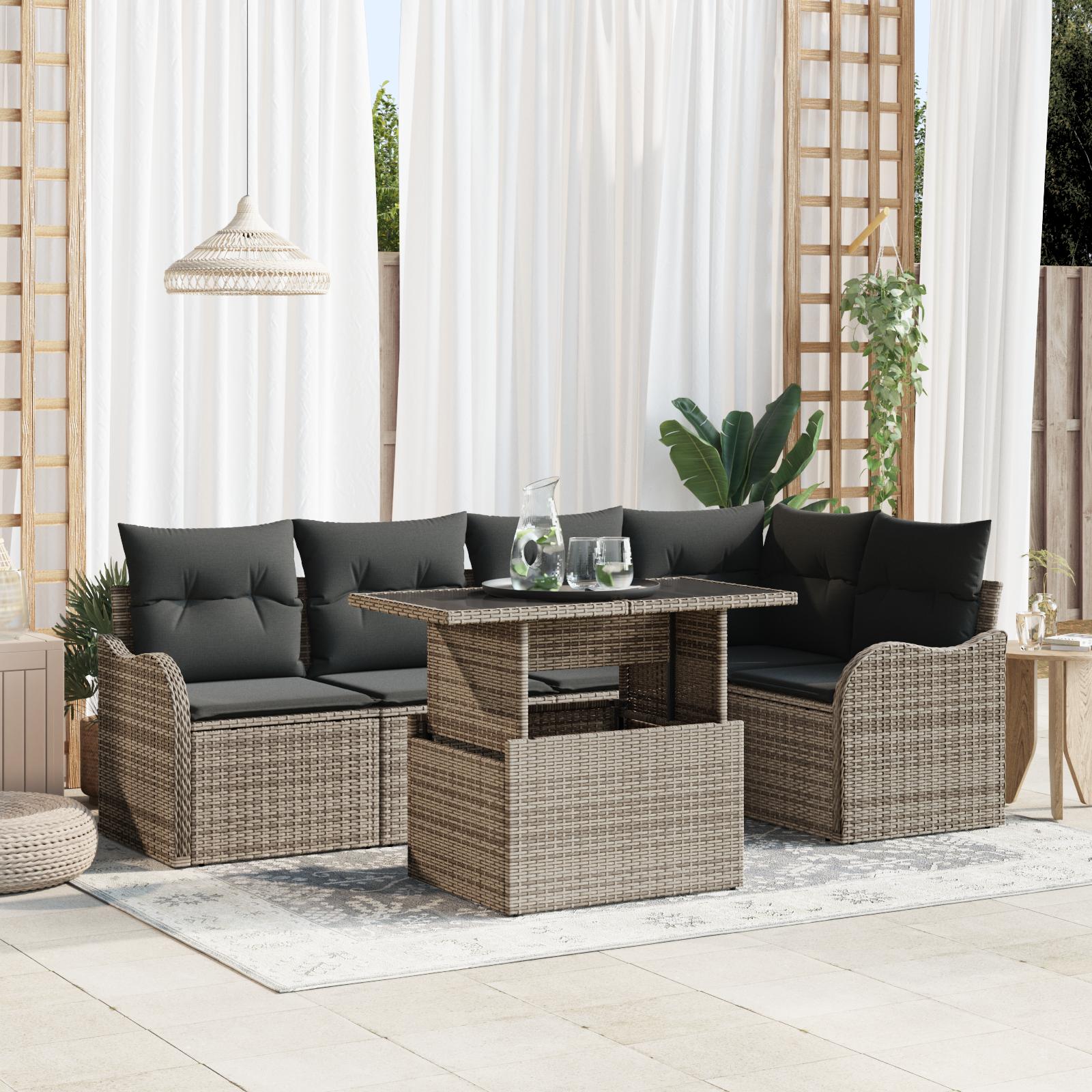 Havesofa Sæt med pude 6 stk Grå 100 x 55 x 73 cm Poly rattan