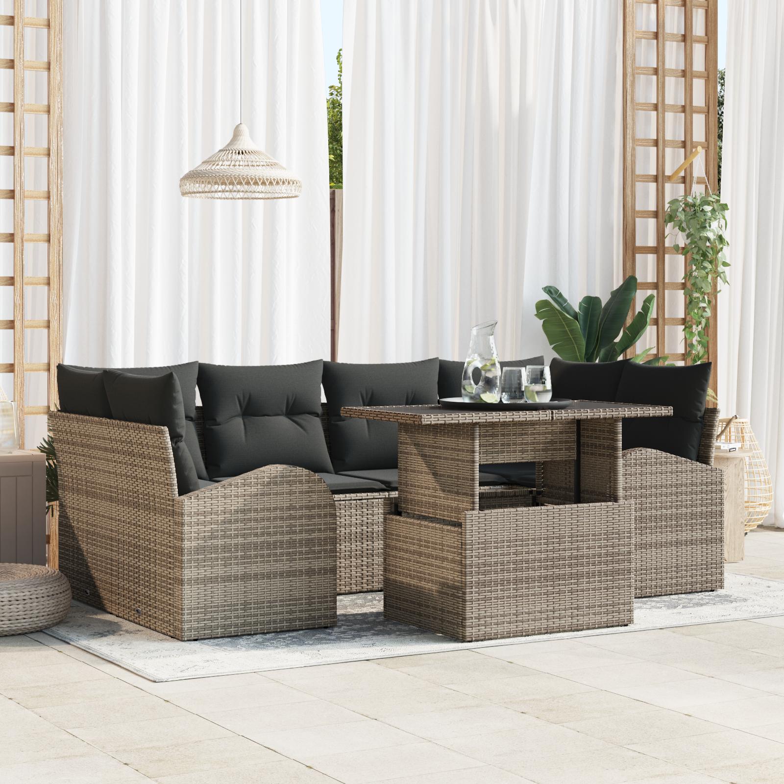 Havesofa Sæt med pude 7 stk Grå 100 x 55 x 73 cm Poly rattan
